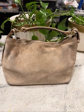 Kate Spade New York Made in Italy Taupe Suede Hobo Shoulder Bag Gold Hardware